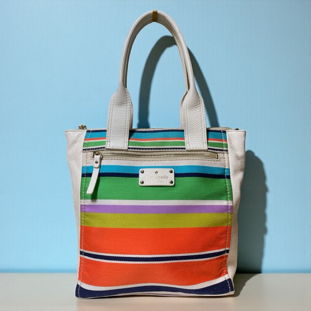 Kate Spade Used Striped Shoulder Tote with Storybook Lining